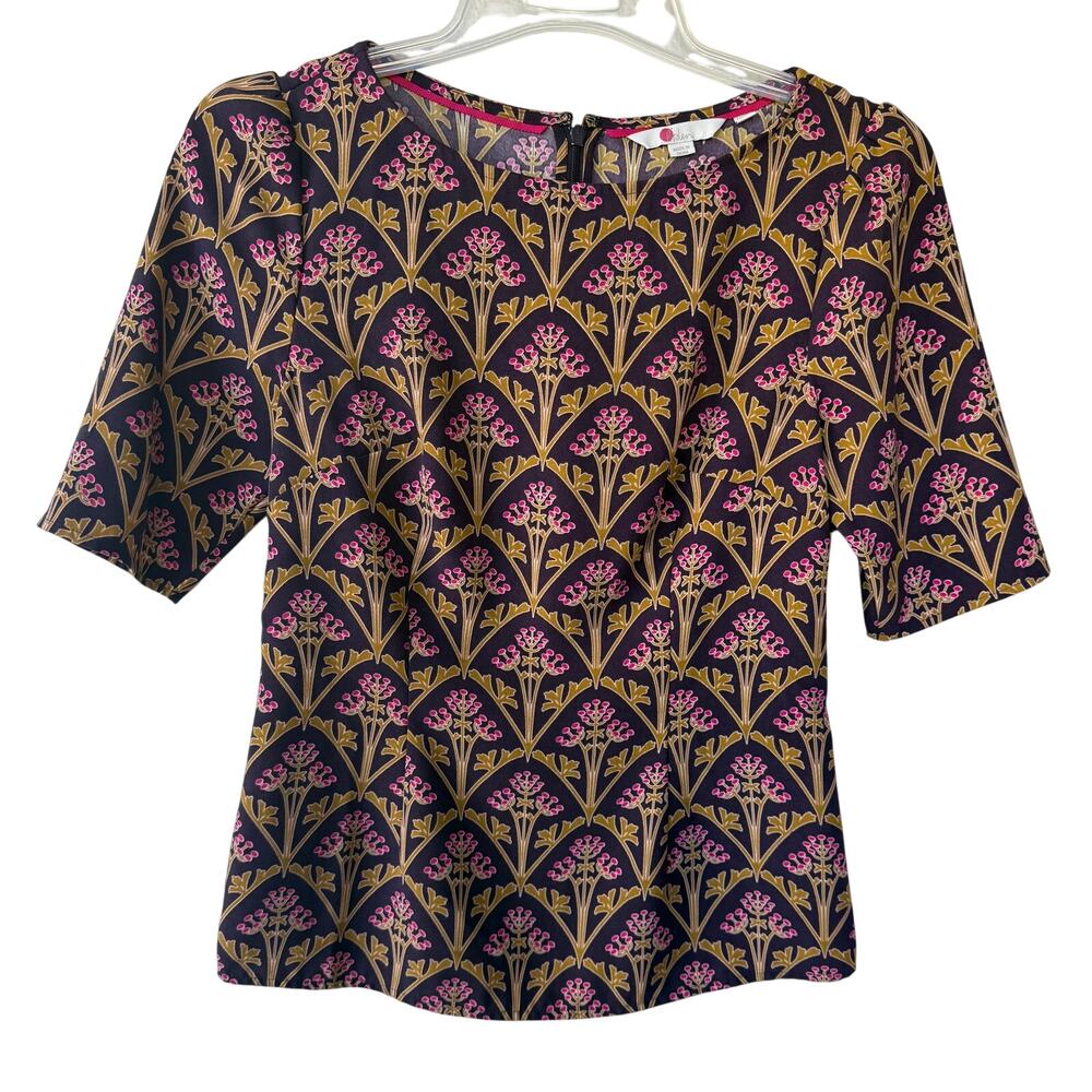 Biden Size 6 Floral Crewneck Rear zip blouse burgundy yellow